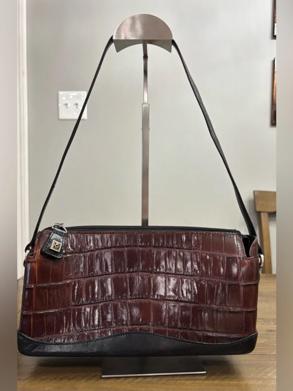 Brighton Vintage Brown Croc-Embossed Shoulder Bag